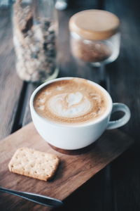Close-up of cappuccino on table