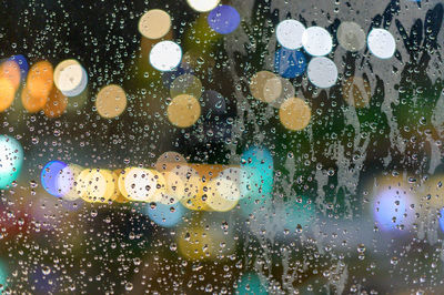 Full frame shot of wet glass window in rainy season