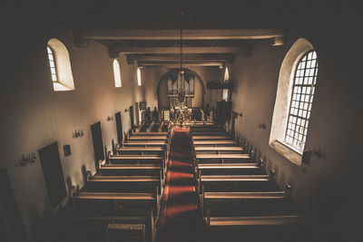 Empty benches in a church