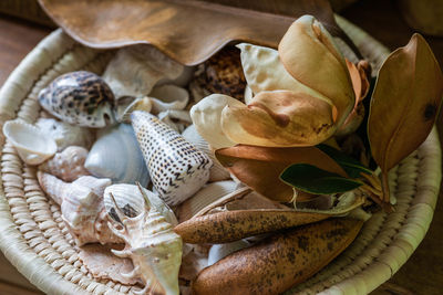 Close-up of vegetables in basket on table