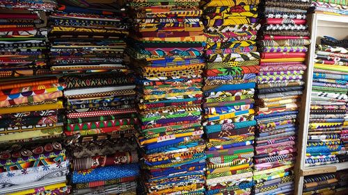 Full frame shot of fabrics for sale in market