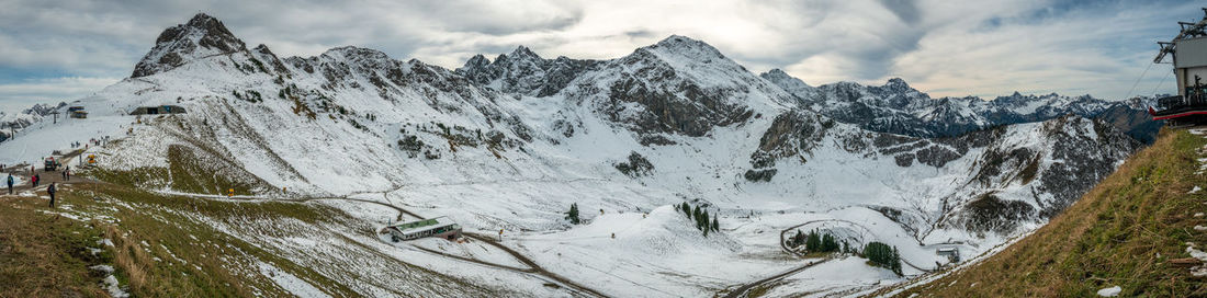 Scenic view of snowcapped mountains against sky