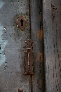 Directly above shot of rusty metal on wall