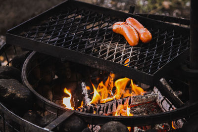 Close-up of meat on barbecue grill