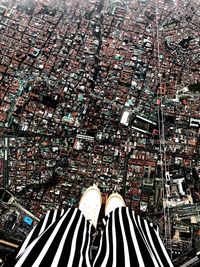 High angle view of illuminated buildings in city