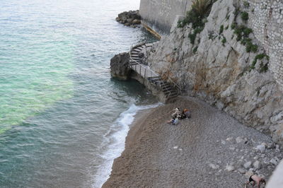 High angle view of rocks on beach