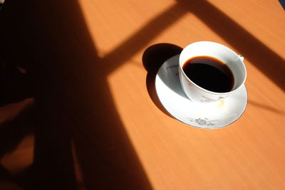 High angle view of coffee on table