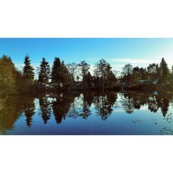 Scenic view of calm lake against clear sky