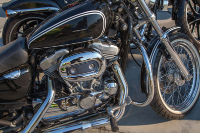 Close-up of motorcycle parked