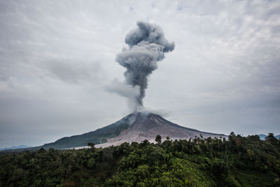 Scenic view of volcanic mountain against sky