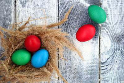 Close-up of multi colored eggs