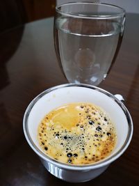 High angle view of coffee on table