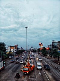 High angle view of traffic on road in city