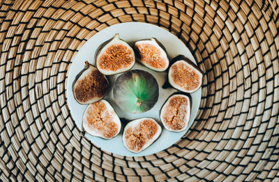 High angle view of breakfast in basket
