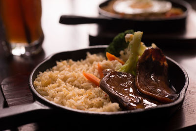 Close-up of meal served on table