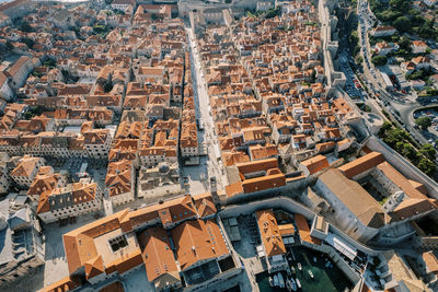 High angle view of buildings in city