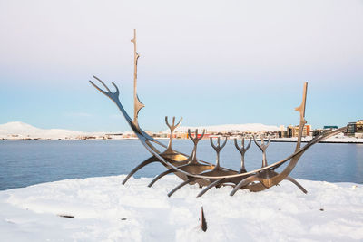 Scenic view of sea against clear sky during winter