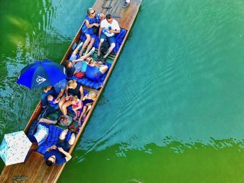 High angle view of people in swimming pool