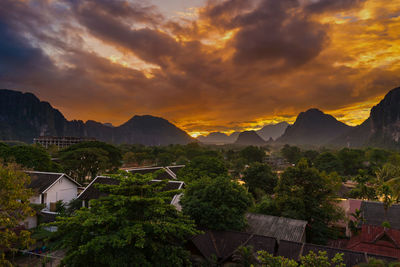 Viewpoint and beautiful landscape in sunset at vang vieng, laos.