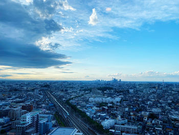 High angle view of townscape against sky