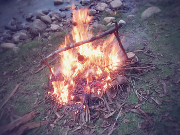 Close-up of bonfire at night