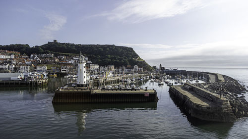 Drone shot of scarborough south bay harbor 
