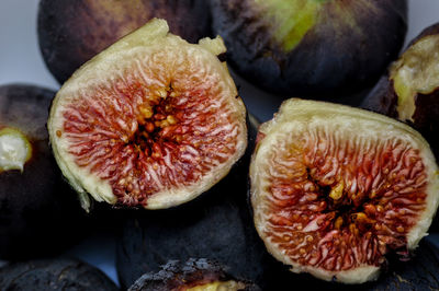 Close-up of two halves fig