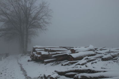 Snow covered field against sky