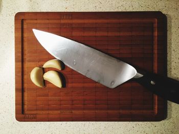 High angle view of knife on table