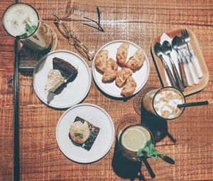 High angle view of breakfast on table