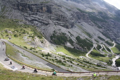 High angle view of winding road on mountain