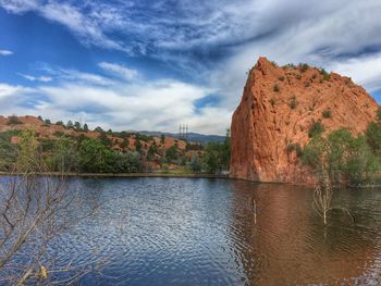 Scenic view of lake and rock formation