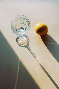 High angle view of glass on table