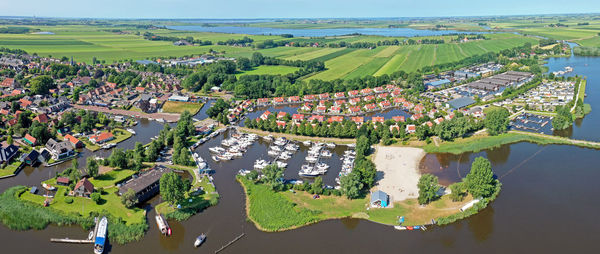 Aerial panorama from the city langweer in friesland the netherlands