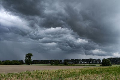 Scenic view of field against cloudy sky