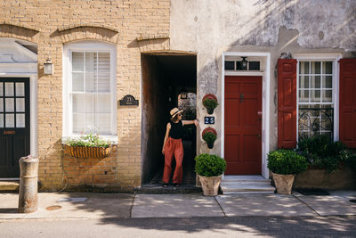 Potted plants outside building