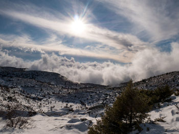Scenic view of snowcapped mountains against sky
