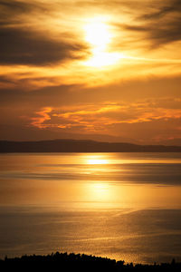 Golden sunset in prathenonas, sythonia with view to cassandra - halkidiki, greece
