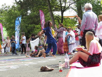 People sitting at town square