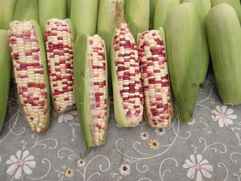 High angle view of vegetables on table