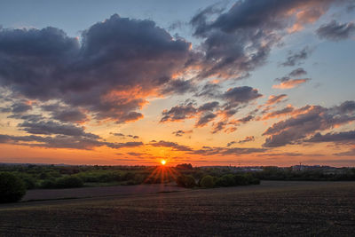 Scenic view of field against sky during sunset