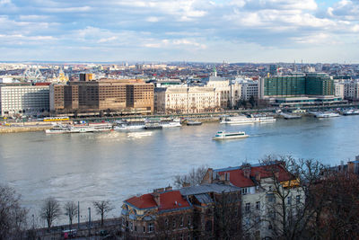 High angle view of city at waterfront