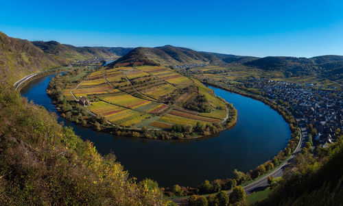 High angle view of land against sky