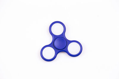 High angle view of human face against white background