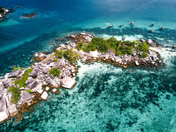 High angle view of rocks on beach