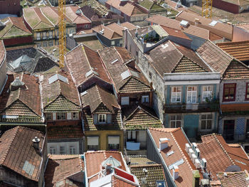 High angle view of houses in city