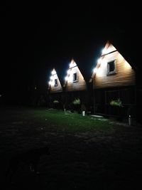 Houses against sky at night