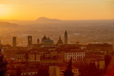 Bergamo alta skyline at dawn