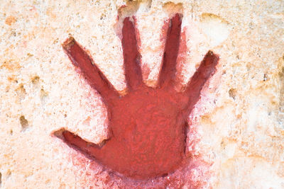 Close-up of human hand on wall