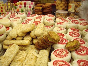 Food for sale on market stall